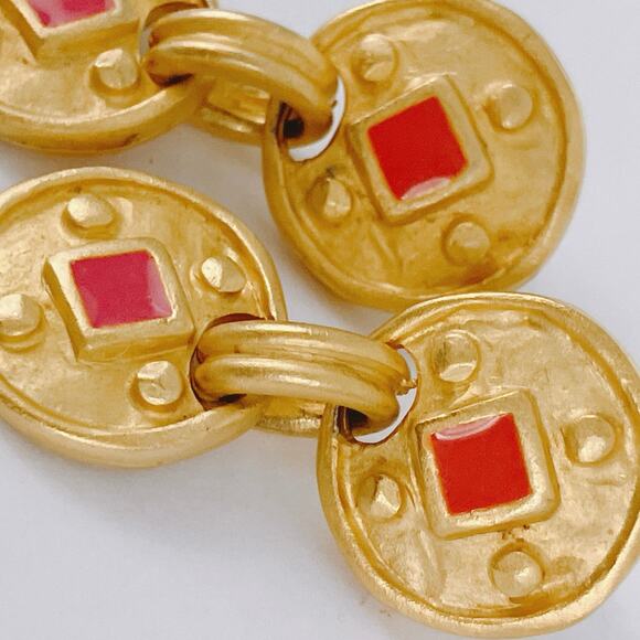 VTG Dangle Earrings Double Disc 1980s 1990s Gold Tone - Picture 12 of 15